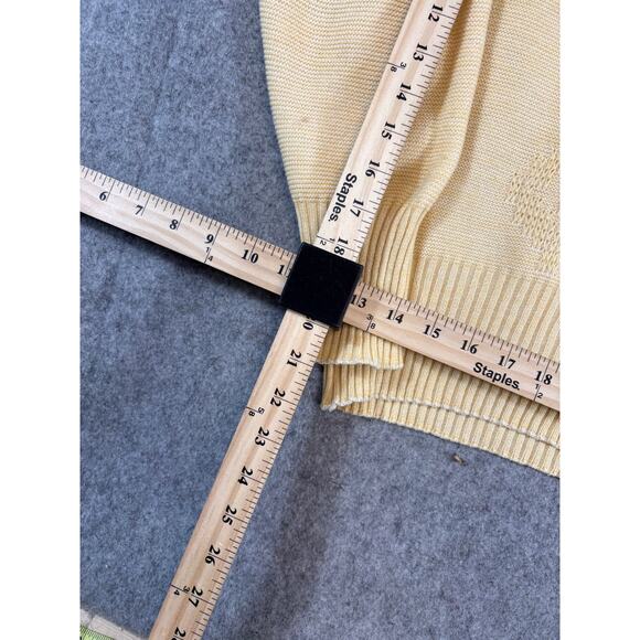 Vintage 60s Pullover Sweater Men Yellow Textured 3D Knit Floral Minimalist Large - Picture 3 of 8